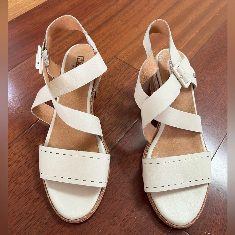 Pikolinos White Strappy Heeled Leather Sandals Open Toe Women's Size 42 - Picture 1 of 10